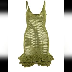 Crochet green ruffle dress